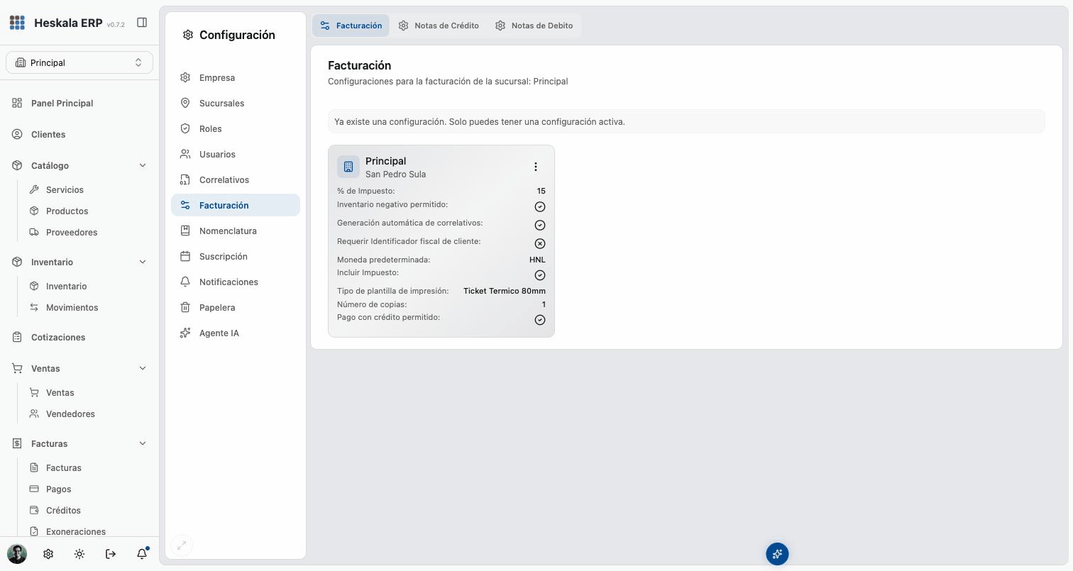 Resumen de la configuración de facturación